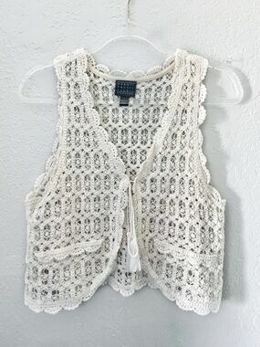 Rabbit Rabbit Rabbit Ivory Crochet Tassel Tie Tank Vest